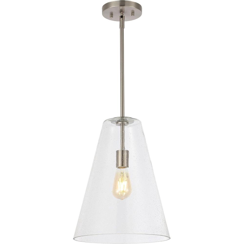 image:imageJONATHAN Y 115 Nickel 1Light Iron and Seeded Glass Pendant Light MidCentury Modern Adjustable Height Hanging Fixture for Kitchen Island Dining Room LED Bulb Included JYL7594A