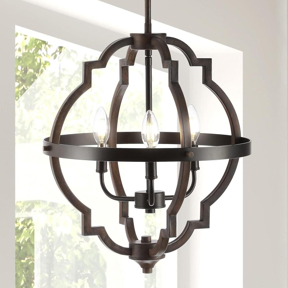 image:imageJONATHAN Y 1675 Oil Rubbed Bronze 3Light Iron Pendant Light Adjustable Height Modern Farmhouse Ogee Open Frame Chandelier for Kitchen Island LED Bulbs Included JYL7513A