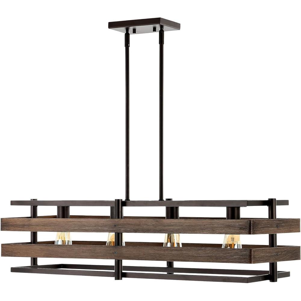 image:imageJONATHAN Y 34 Wood Finished Oil Rubbed Bronze 4Light Iron Linear Pendant Rustic Farmhouse Island Fixture for Dining Room Kitchen Adjustable Height LED Bulbs Included JYL1306A