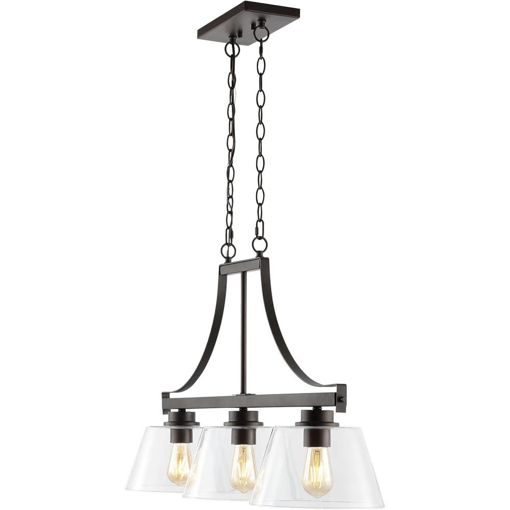 image:imageJONATHAN Y 36 Oil Rubbed Bronze 3Light Iron and Glass Linear Pendant Light Industrial Farmhouse Fixture for Kitchen Island Dining Room UL Listed LED Bulbs Included JYL7590A