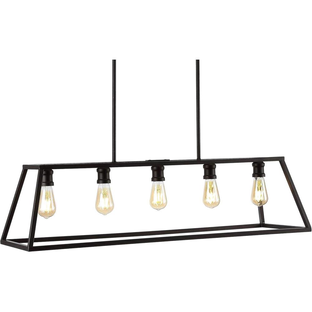 image:imageJONATHAN Y 38 Oil Rubbed Bronze 5Light Farmhouse Linear Pendant for Kitchen Island Adjustable Iron Vintage Chandelier for Dining Room LED Bulbs Included Dimmable JYL7521AOilRubbed Bronze