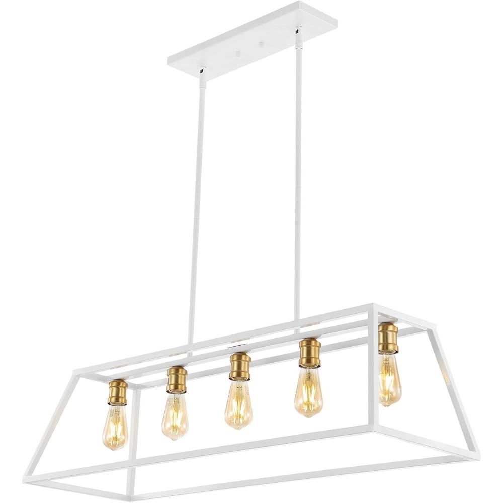 image:imageJONATHAN Y 38 Oil Rubbed Bronze 5Light Farmhouse Linear Pendant for Kitchen Island Adjustable Iron Vintage Chandelier for Dining Room LED Bulbs Included Dimmable JYL7521AWhiteBrass Gold