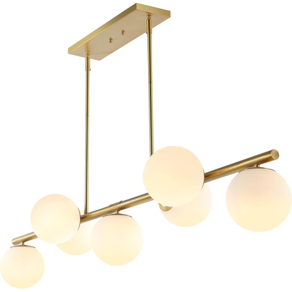 image:imageJONATHAN Y 53 BlackClear 7Light Linear Pendant for Kitchen Island Decor Modern Midcentury Glam Chandelier Frosted White Glass Globe Shades LED Bulbs Included JYL7573BBrass Gold