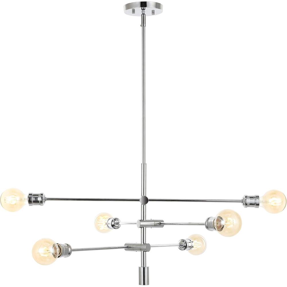 image:imageJONATHAN Y 63 Chrome 8Light Modern Linear LED Pendant Adjustable Arm Iron Island Chandelier for Kitchen Dining Room Vintage Sputnik Hanging Ceiling Light Fixture JYL7599A36 6Light