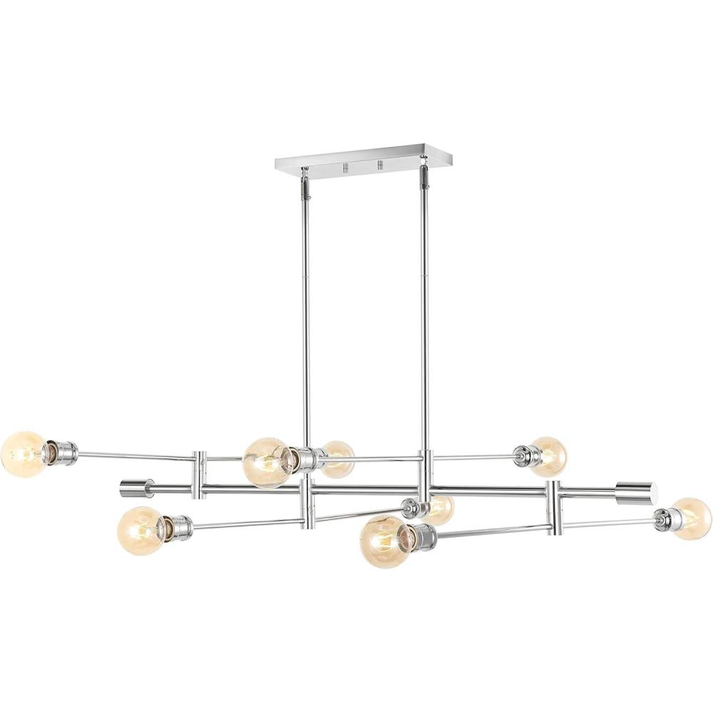 image:imageJONATHAN Y 63 Chrome 8Light Modern Linear LED Pendant Adjustable Arm Iron Island Chandelier for Kitchen Dining Room Vintage Sputnik Hanging Ceiling Light Fixture JYL7599A63 8Light