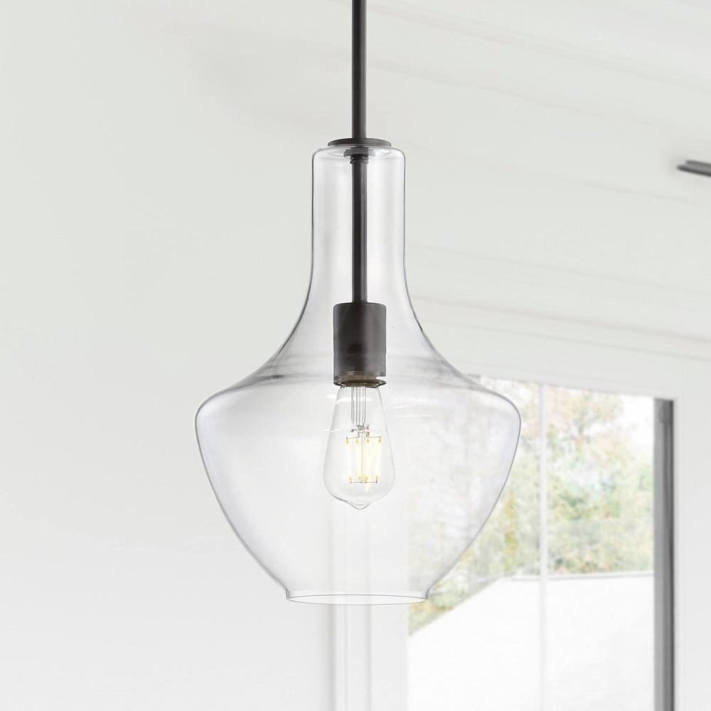 image:imageJONATHAN Y Bettina 1 Light MidCentury Modern IronGlass LED Pendant by JONATHAN Y Oil Rubbed Bronze 105 Oil Rubbed 13 to 24 Inches Bronze 7 to