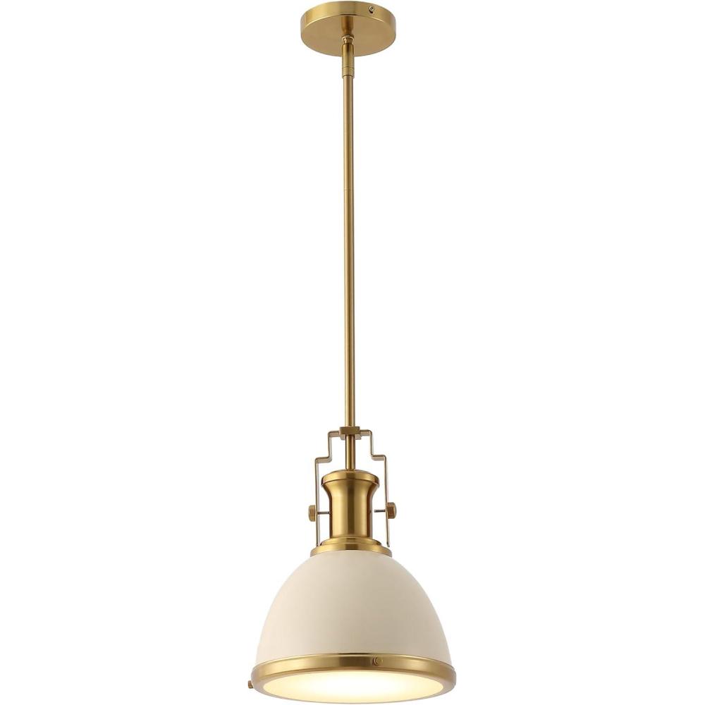 image:imageJONATHAN Y JYL9535F 10 Modern Industrial Dome Pendant Light Farmhouse Hanging Light Fixture in Almond and Brass Gold Adjustable Height Metal Lighting for Kitchen Island Dining Room Entryway