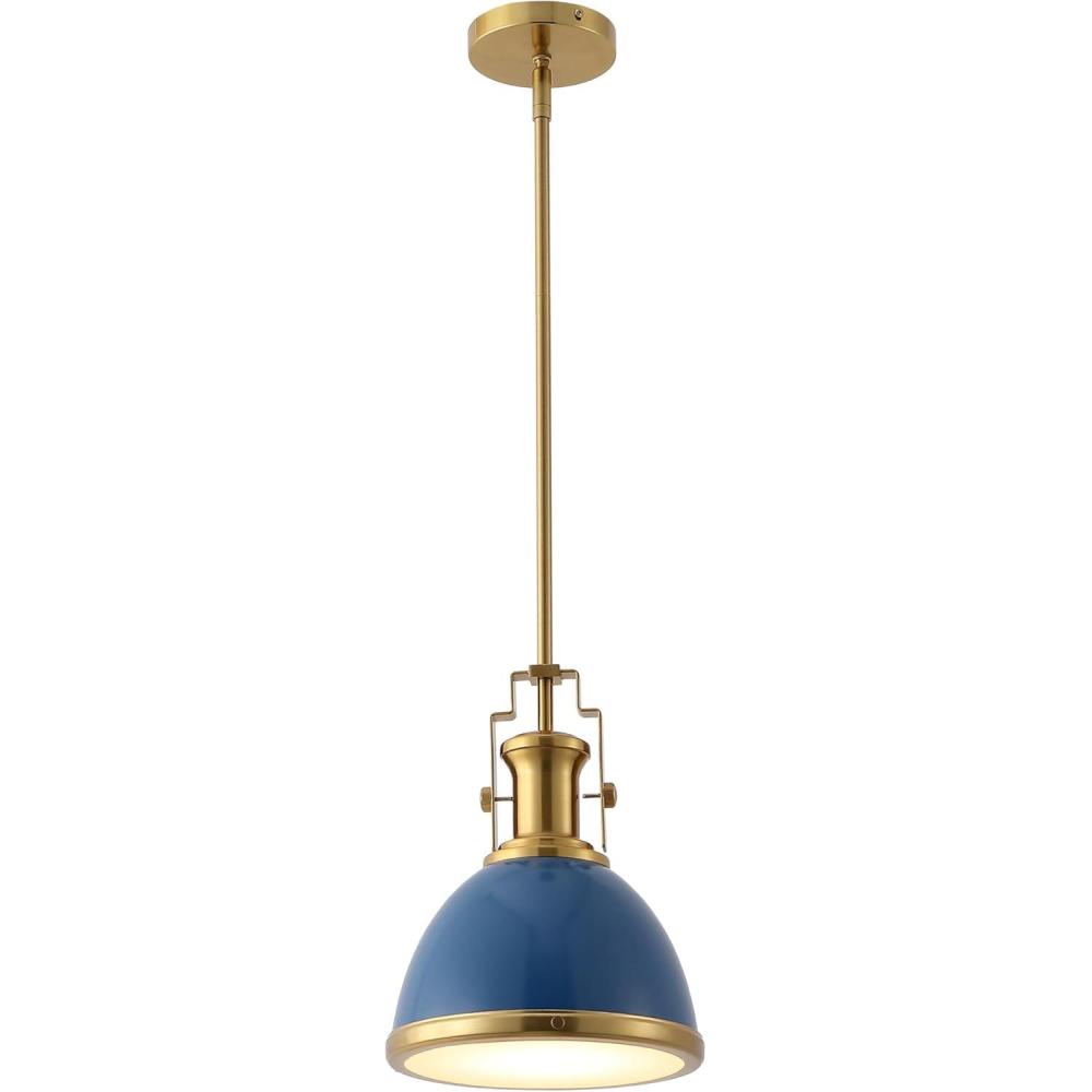 image:imageJONATHAN Y JYL9535G 10 Modern Industrial Dome Pendant Light Farmhouse Hanging Light Fixture in Navy and Brass Gold Adjustable Height Metal Lighting for Kitchen Island Dining Room Entryway
