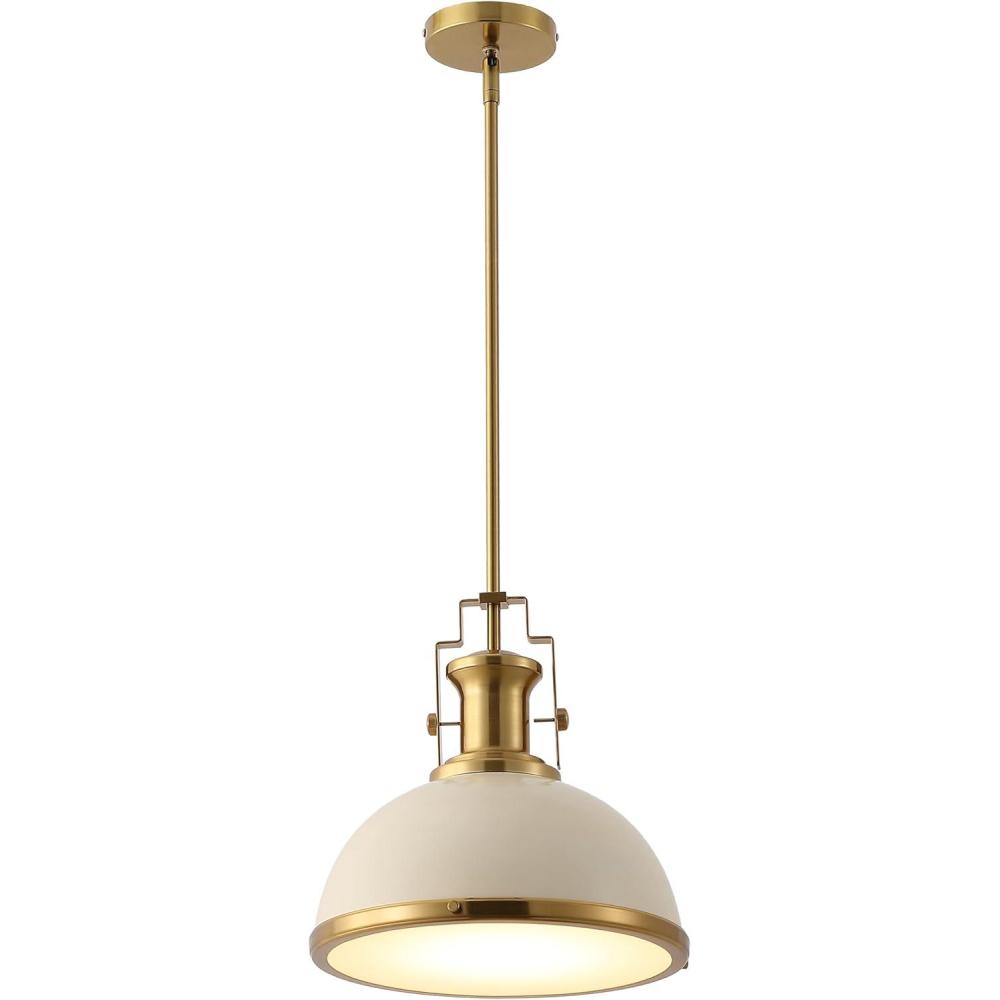 image:imageJONATHAN Y JYL9536F 13 Modern Industrial Dome Pendant Light Farmhouse Hanging Light Fixture in Almond and Brass Gold Adjustable Height Metal Lighting for Kitchen Island Dining Room Entryway