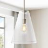 JONATHAN Y 11.5″ Nickel 1-Light Iron and Seeded Glass Pendant Light, Mid-Century Modern Adjustable Height Hanging Fixture for Kitchen Island, Dining Room, LED Bulb Included JYL7594A