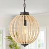 JONATHAN Y 12.5″ Oil Rubbed Bronze/Light Brown 1-Light Iron and Wood Bead Orb Pendant, Rustic Bohemian Ceiling Fixture for Kitchen Island, Farmhouse, LED Bulb Included JYL9930A