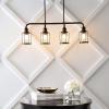JONATHAN Y 34″ Oil Rubbed Bronze 4-Light Iron and Glass Linear Pendant Light, Modern Farmhouse Island Lighting for Kitchen Dining Room, Metal Cage Shades, LED Bulbs Included JYL7592A