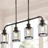 JONATHAN Y 34″ Oil Rubbed Bronze 4-Light Iron and Glass Linear Pendant Light, Modern Farmhouse Island Lighting for Kitchen Dining Room, Metal Cage Shades, LED Bulbs Included JYL7592A