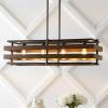 JONATHAN Y 34″ Wood Finished Oil Rubbed Bronze 4-Light Iron Linear Pendant, Rustic Farmhouse Island Fixture for Dining Room Kitchen, Adjustable Height, LED Bulbs Included JYL1306A