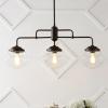 JONATHAN Y 37.5″ Oil Rubbed Bronze 3-Light Iron and Glass Linear Pendant Light, Industrial Farmhouse Chandelier for Kitchen Island Dining Room, LED Bulbs Included JYL7588A