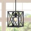 JONATHAN Y 8″ Oil Rubbed Bronze 1-Light Iron and Glass Pendant Light, Industrial Farmhouse X-Frame Caged Lantern for Kitchen Island, Clear Glass Shade, LED Bulb Included JYL7582A