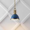 JONATHAN Y JYL9535G 10″ Modern Industrial Dome Pendant Light, Farmhouse Hanging Light Fixture in Navy and Brass Gold, Adjustable Height Metal Lighting for Kitchen Island, Dining Room, Entryway