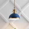 JONATHAN Y JYL9536G 13″ Modern Industrial Dome Pendant Light, Farmhouse Hanging Light Fixture in Navy and Brass Gold, Adjustable Height Metal Lighting for Kitchen Island, Dining Room, Entryway