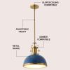 JONATHAN Y JYL9536G 13″ Modern Industrial Dome Pendant Light, Farmhouse Hanging Light Fixture in Navy and Brass Gold, Adjustable Height Metal Lighting for Kitchen Island, Dining Room, Entryway