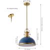 JONATHAN Y JYL9536G 13″ Modern Industrial Dome Pendant Light, Farmhouse Hanging Light Fixture in Navy and Brass Gold, Adjustable Height Metal Lighting for Kitchen Island, Dining Room, Entryway
