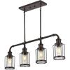 JONATHAN Y 34″ Oil Rubbed Bronze 4-Light Iron and Glass Linear Pendant Light, Modern Farmhouse Island Lighting for Kitchen Dining Room, Metal Cage Shades, LED Bulbs Included JYL7592A