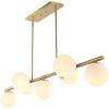 JONATHAN Y 53″ Black/Clear 7-Light Linear Pendant for Kitchen Island Decor, Modern Midcentury Glam Chandelier, Frosted White Glass Globe Shades, LED Bulbs Included (JYL7573B)(Brass Gold)