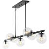 JONATHAN Y 53″ Black/Clear 7-Light Linear Pendant for Kitchen Island Decor, Modern Midcentury Glam Chandelier, Frosted White Glass Globe Shades, LED Bulbs Included (JYL7573B)(Black)