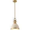 JONATHAN Y JYL9535F 10″ Modern Industrial Dome Pendant Light, Farmhouse Hanging Light Fixture in Almond and Brass Gold, Adjustable Height Metal Lighting for Kitchen Island, Dining Room, Entryway