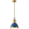 JONATHAN Y JYL9535G 10″ Modern Industrial Dome Pendant Light, Farmhouse Hanging Light Fixture in Navy and Brass Gold, Adjustable Height Metal Lighting for Kitchen Island, Dining Room, Entryway