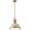 JONATHAN Y JYL9536F 13″ Modern Industrial Dome Pendant Light, Farmhouse Hanging Light Fixture in Almond and Brass Gold, Adjustable Height Metal Lighting for Kitchen Island, Dining Room, Entryway