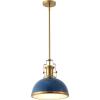 JONATHAN Y JYL9536G 13″ Modern Industrial Dome Pendant Light, Farmhouse Hanging Light Fixture in Navy and Brass Gold, Adjustable Height Metal Lighting for Kitchen Island, Dining Room, Entryway