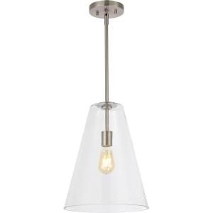 JONATHAN Y 11.5″ Nickel 1-Light Iron and Seeded Glass Pendant Light, Mid-Century Modern Adjustable Height Hanging Fixture for Kitchen Island, Dining Room, LED Bulb Included JYL7594A