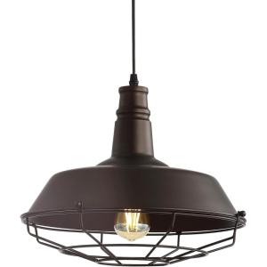 JONATHAN Y 14.25″ Oil Rubbed Bronze 1-Light Iron Pendant Light, Adjustable Height Farmhouse Industrial Metal Cage Fixture for Kitchen Island Dining Room, LED Bulb Included JYL9533A