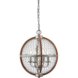 JONATHAN Y 16″ Antiqued Silver/Brown 4-Light Iron Pendant Light, Rustic French Country Globe Chicken Wire Chandelier for Kitchen Island, Adjustable Height, LED Bulbs Included JYL7518A