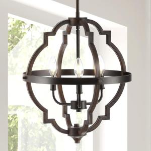 JONATHAN Y 16.75″ Oil Rubbed Bronze 3-Light Iron Pendant Light, Adjustable Height Modern Farmhouse Ogee Open Frame Chandelier for Kitchen Island, LED Bulbs Included JYL7513A