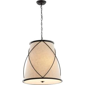 JONATHAN Y 19″ Oil Rubbed Bronze 3-Light Iron Pendant Light, Rustic Farmhouse Adjustable Height Fixture for Kitchen Island Dining Room, Linen Shade, LED Bulbs Included JYL1315A