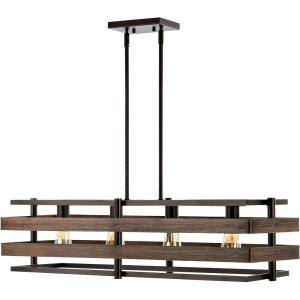 JONATHAN Y 34″ Wood Finished Oil Rubbed Bronze 4-Light Iron Linear Pendant, Rustic Farmhouse Island Fixture for Dining Room Kitchen, Adjustable Height, LED Bulbs Included JYL1306A