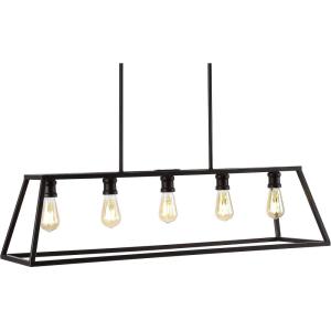 JONATHAN Y 38″ Oil Rubbed Bronze 5-Light Farmhouse Linear Pendant for Kitchen Island, Adjustable Iron Vintage Chandelier for Dining Room, LED Bulbs Included, Dimmable JYL7521A(Oil-Rubbed Bronze)