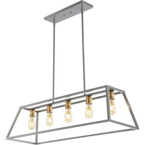 JONATHAN Y 38″ Oil Rubbed Bronze 5-Light Farmhouse Linear Pendant for Kitchen Island, Adjustable Iron Vintage Chandelier for Dining Room, LED Bulbs Included, Dimmable JYL7521A(Grey/Brass Gold)