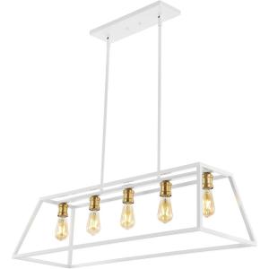 JONATHAN Y 38″ Oil Rubbed Bronze 5-Light Farmhouse Linear Pendant for Kitchen Island, Adjustable Iron Vintage Chandelier for Dining Room, LED Bulbs Included, Dimmable JYL7521A(White/Brass Gold)