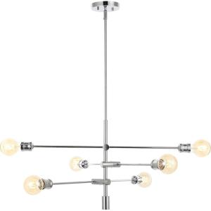 JONATHAN Y 63″ Chrome 8-Light Modern Linear LED Pendant, Adjustable Arm Iron Island Chandelier for Kitchen Dining Room, Vintage Sputnik Hanging Ceiling Light Fixture (JYL7599A)(36″ 6-Light)
