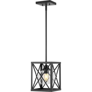 JONATHAN Y 8″ Oil Rubbed Bronze 1-Light Iron and Glass Pendant Light, Industrial Farmhouse X-Frame Caged Lantern for Kitchen Island, Clear Glass Shade, LED Bulb Included JYL7582A
