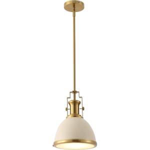 JONATHAN Y JYL9535F 10″ Modern Industrial Dome Pendant Light, Farmhouse Hanging Light Fixture in Almond and Brass Gold, Adjustable Height Metal Lighting for Kitchen Island, Dining Room, Entryway
