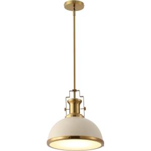 JONATHAN Y JYL9536F 13″ Modern Industrial Dome Pendant Light, Farmhouse Hanging Light Fixture in Almond and Brass Gold, Adjustable Height Metal Lighting for Kitchen Island, Dining Room, Entryway