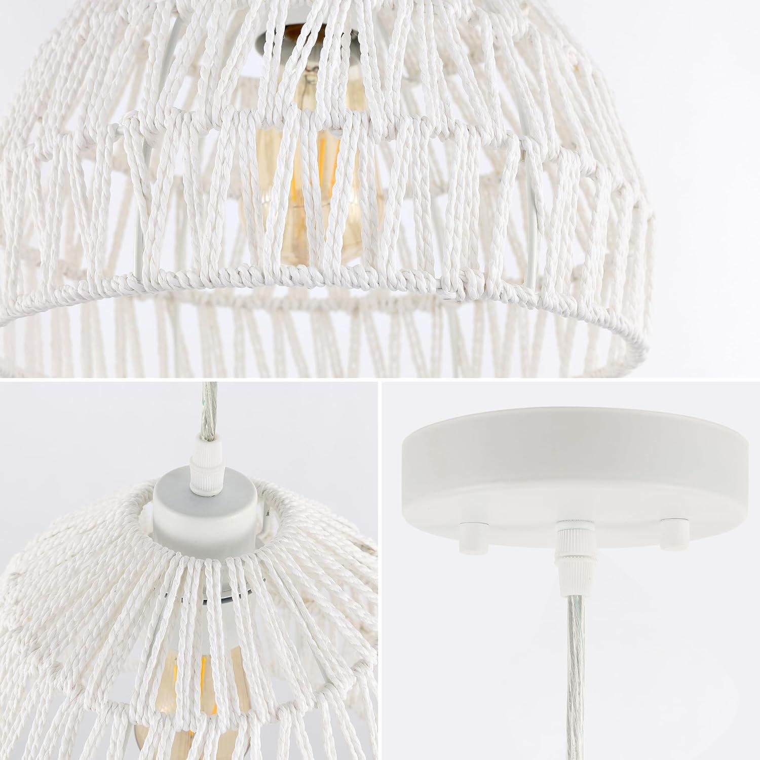 image:imageJONATHAN Y 20 Brown Modern Bohemian Woven Rope LED Pendant Light Fixture Adjustable Dome Ceiling Lamp for Kitchen Island Rope Shade Coastal Farmhouse Decor JYL6504FWhite
