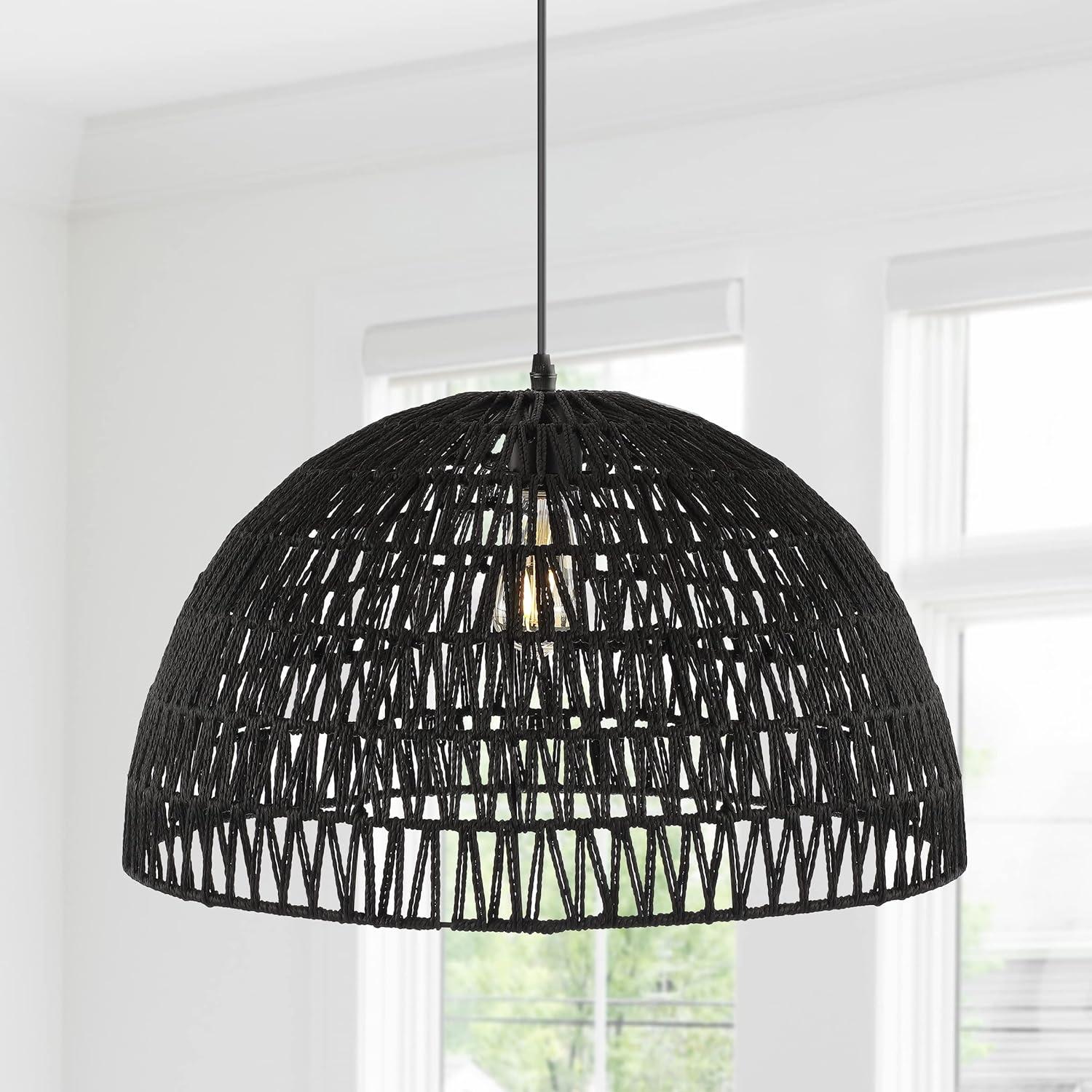 image:imageJONATHAN Y 20 Brown Modern Bohemian Woven Rope LED Pendant Light Fixture Adjustable Dome Ceiling Lamp for Kitchen Island Rope Shade Coastal Farmhouse Decor JYL6504FBlack