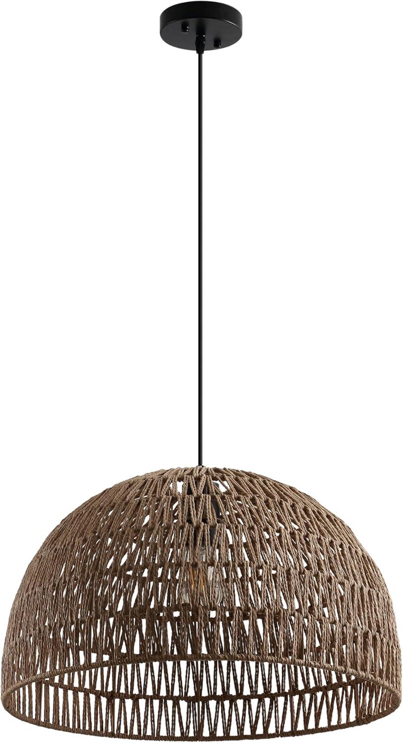 image:imageJONATHAN Y 20 Brown Modern Bohemian Woven Rope LED Pendant Light Fixture Adjustable Dome Ceiling Lamp for Kitchen Island Rope Shade Coastal Farmhouse Decor JYL6504FBrown