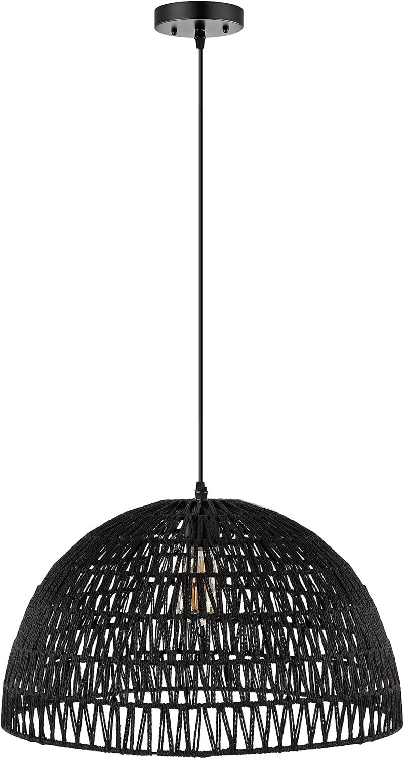 image:imageJONATHAN Y 20 Brown Modern Bohemian Woven Rope LED Pendant Light Fixture Adjustable Dome Ceiling Lamp for Kitchen Island Rope Shade Coastal Farmhouse Decor JYL6504FBlack