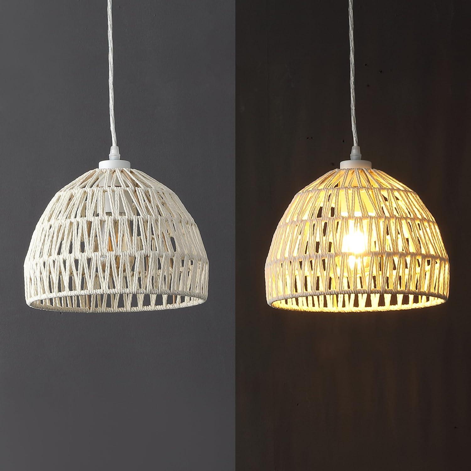 image:imageJONATHAN Y 20 Brown Modern Bohemian Woven Rope LED Pendant Light Fixture Adjustable Dome Ceiling Lamp for Kitchen Island Rope Shade Coastal Farmhouse Decor JYL6504FCream