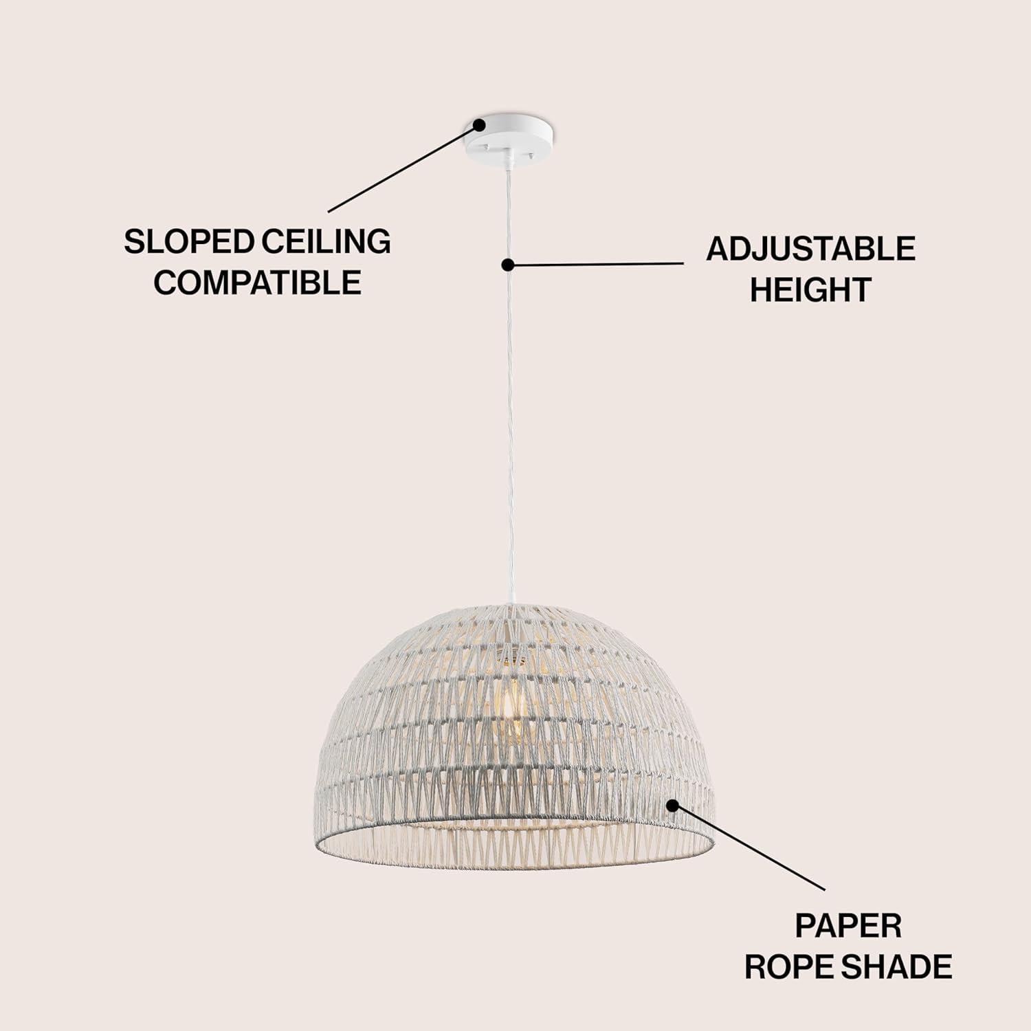 image:imageJONATHAN Y 20 Brown Modern Bohemian Woven Rope LED Pendant Light Fixture Adjustable Dome Ceiling Lamp for Kitchen Island Rope Shade Coastal Farmhouse Decor JYL6504FWhite